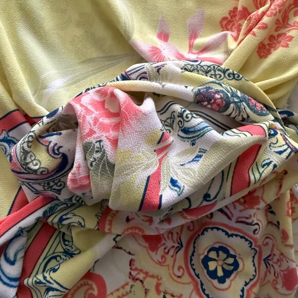 Colorful Floral Cold-Shoulder Belted 3/4 Length Sleeve Top XL - Picture 5 of 5